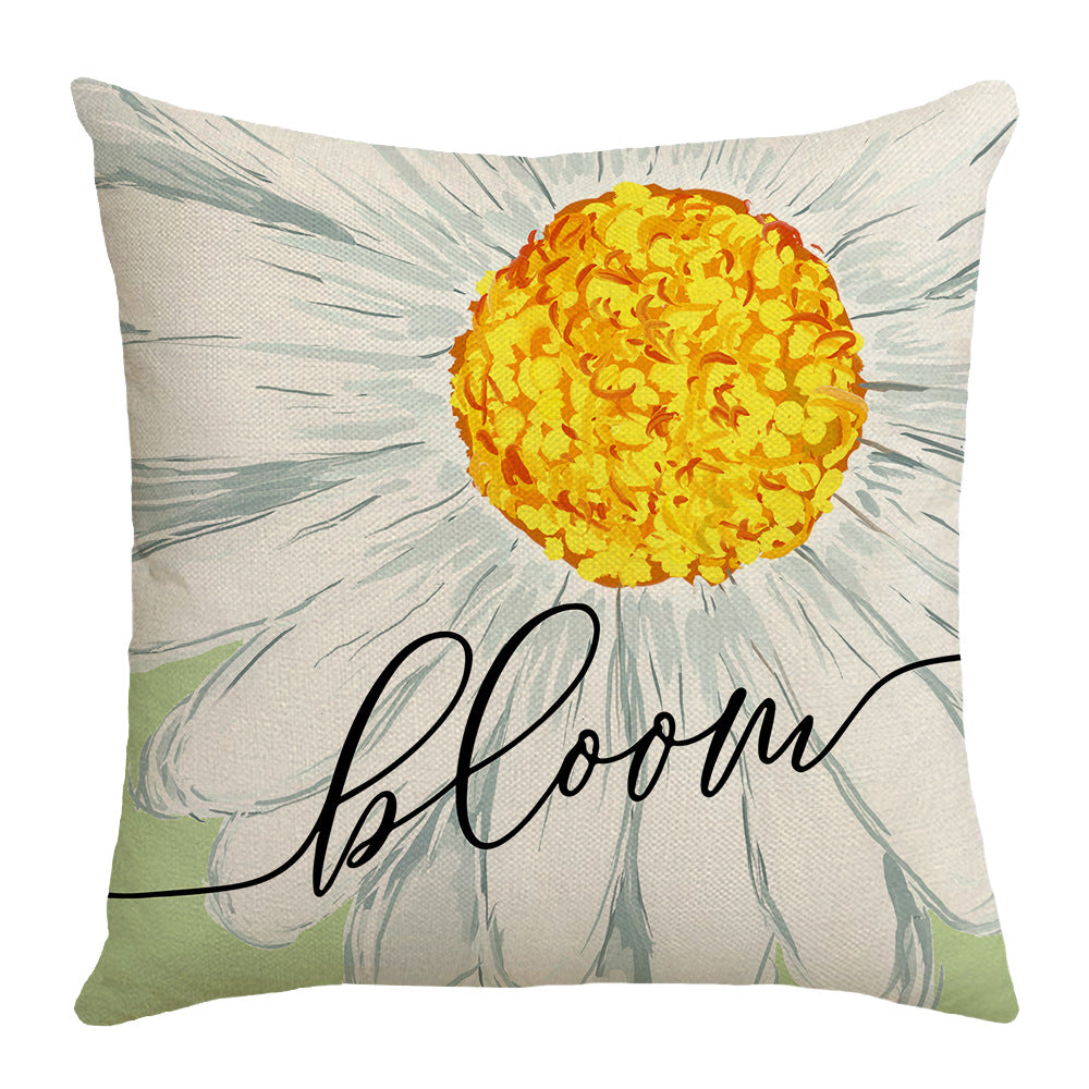 Summer Chrysanthemum Pillow Cover - Green Plant Flower Linen