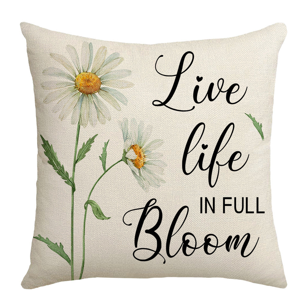 Summer Chrysanthemum Pillow Cover - Green Plant Flower Linen