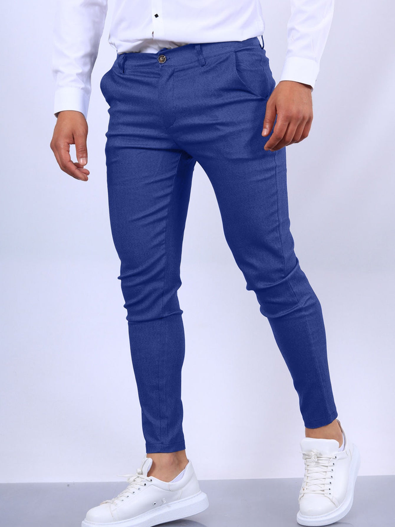 Solid Color Textured Casual Tapered Pants