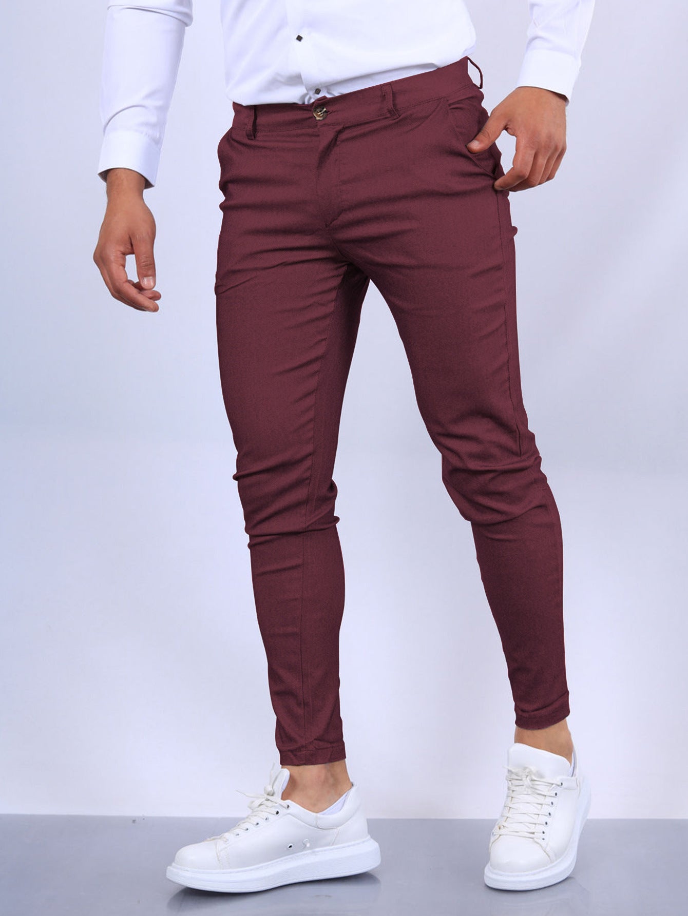 Solid Color Textured Casual Tapered Pants