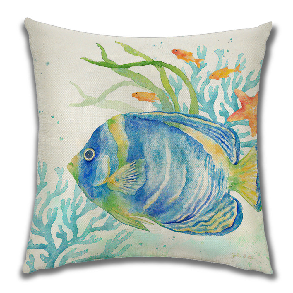 Watercolor Seahorse Mediterranean Sea Animal Linen Pillow Cover