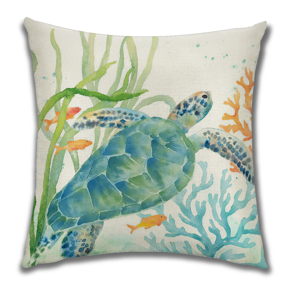 Watercolor Seahorse Mediterranean Sea Animal Linen Pillow Cover