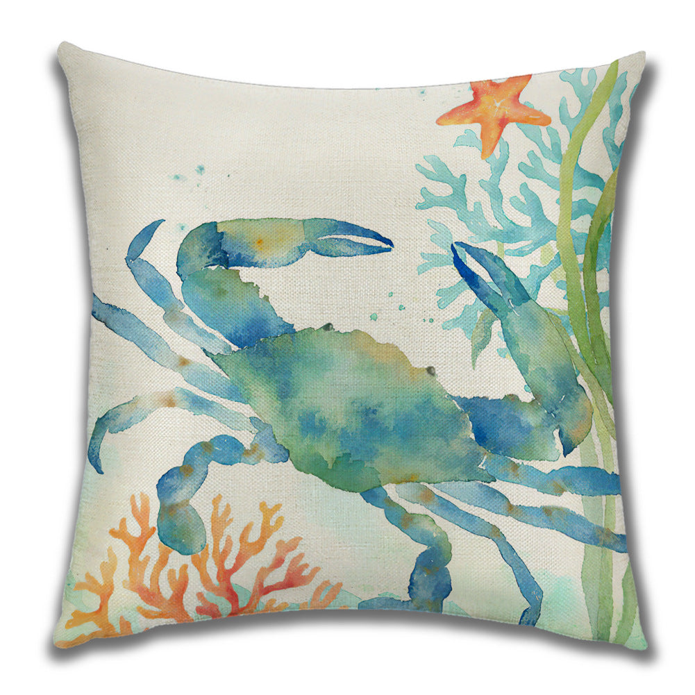 Watercolor Seahorse Mediterranean Sea Animal Linen Pillow Cover