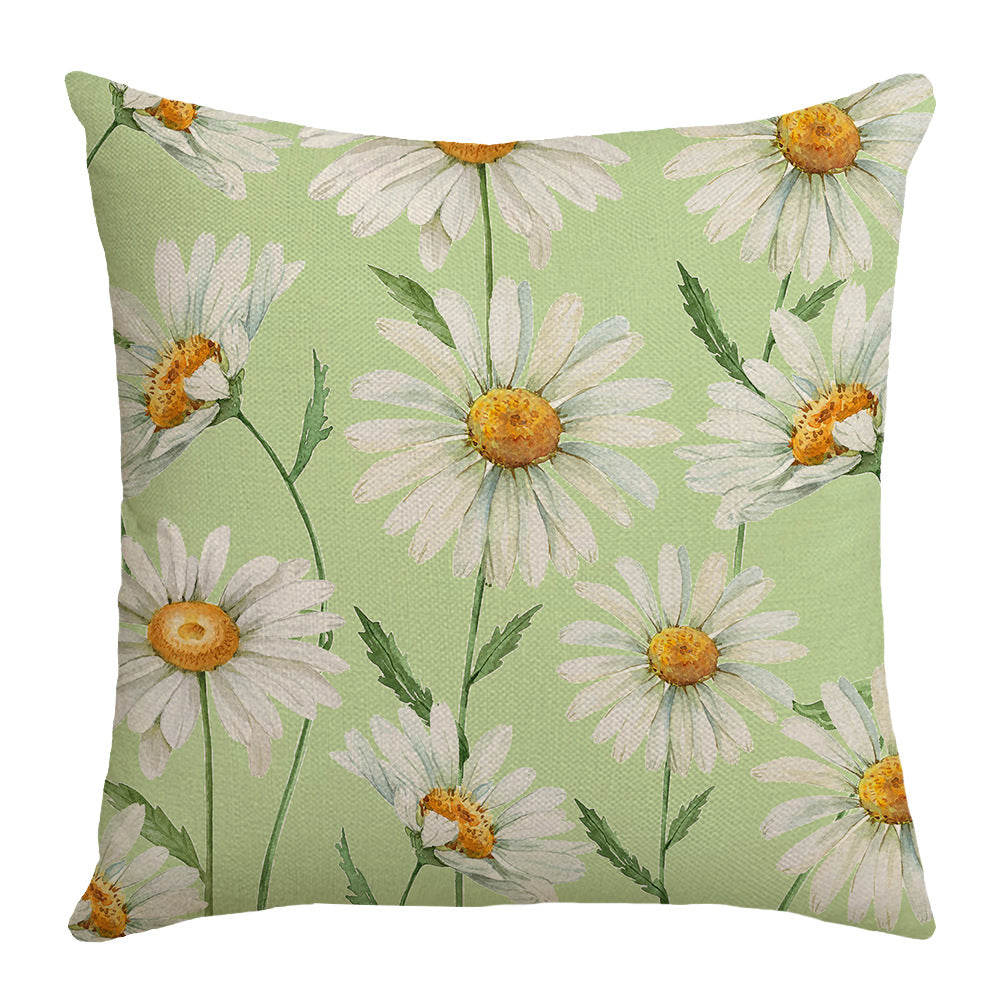 Summer Chrysanthemum Pillow Cover - Green Plant Flower Linen