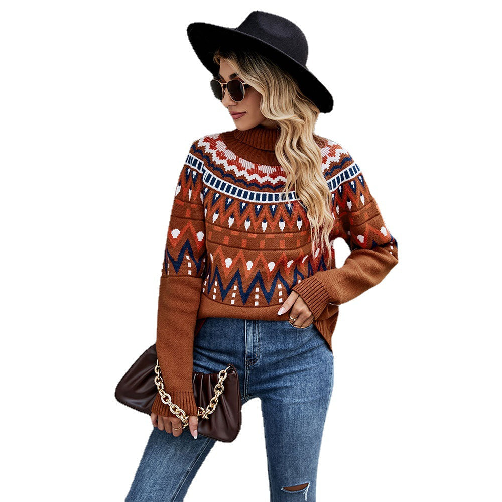 Women's Fashion Casual Retro Striped Stitching Contrast Color Sweater