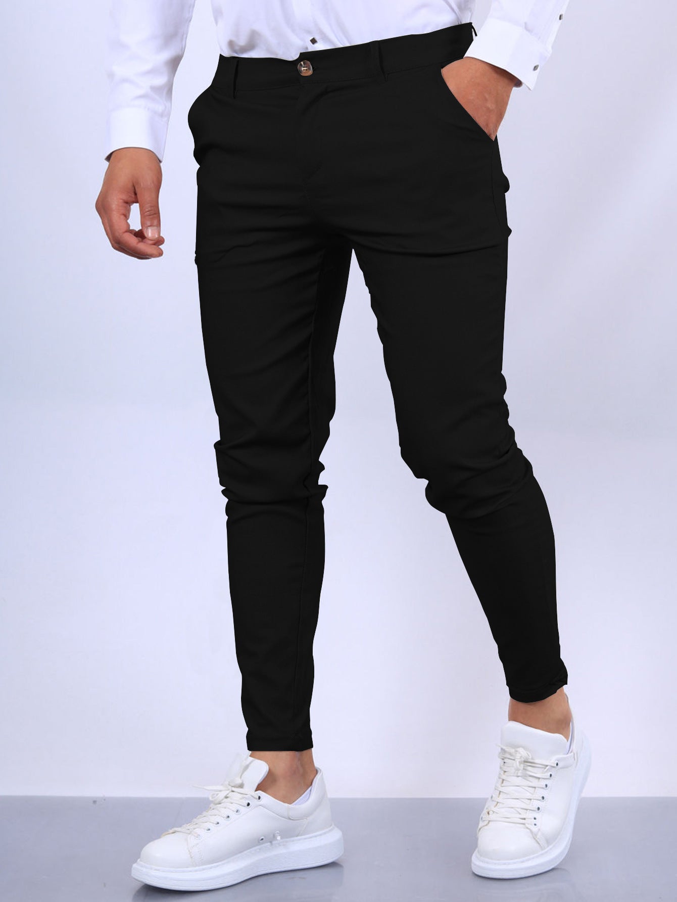 Solid Color Textured Casual Tapered Pants