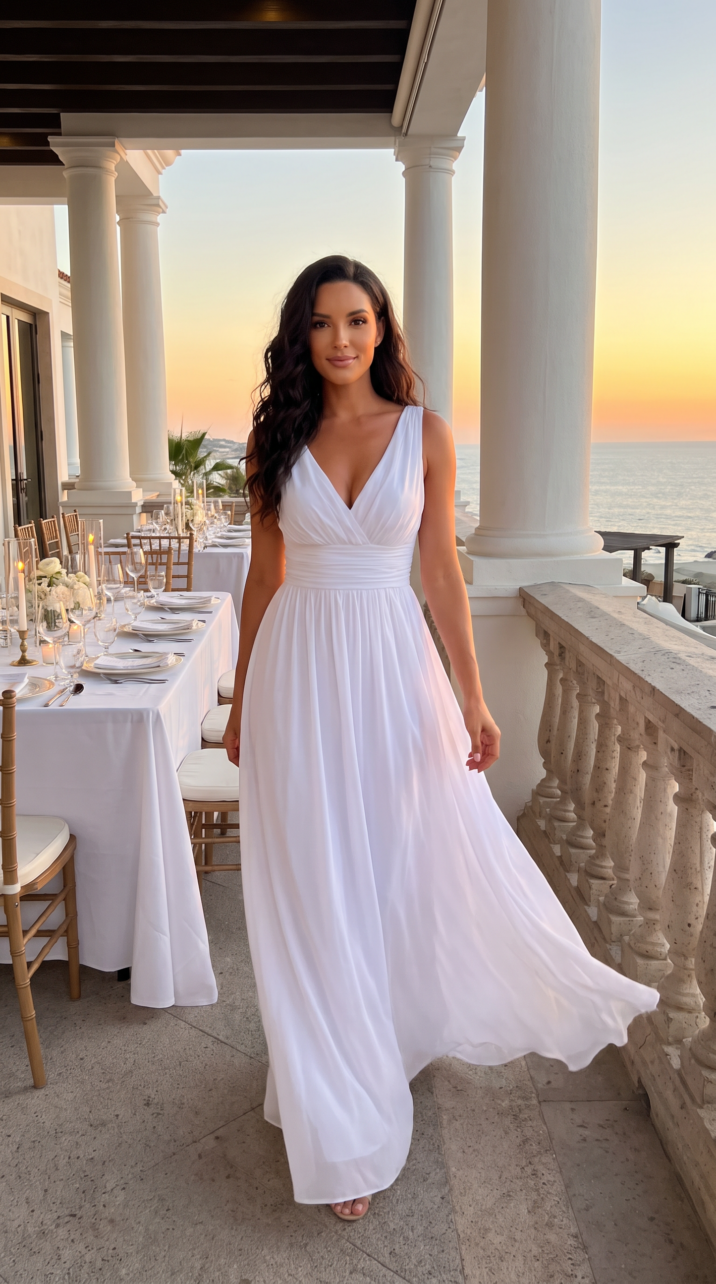 The Riviera Deep V-Neck Chiffon Maxi Dress