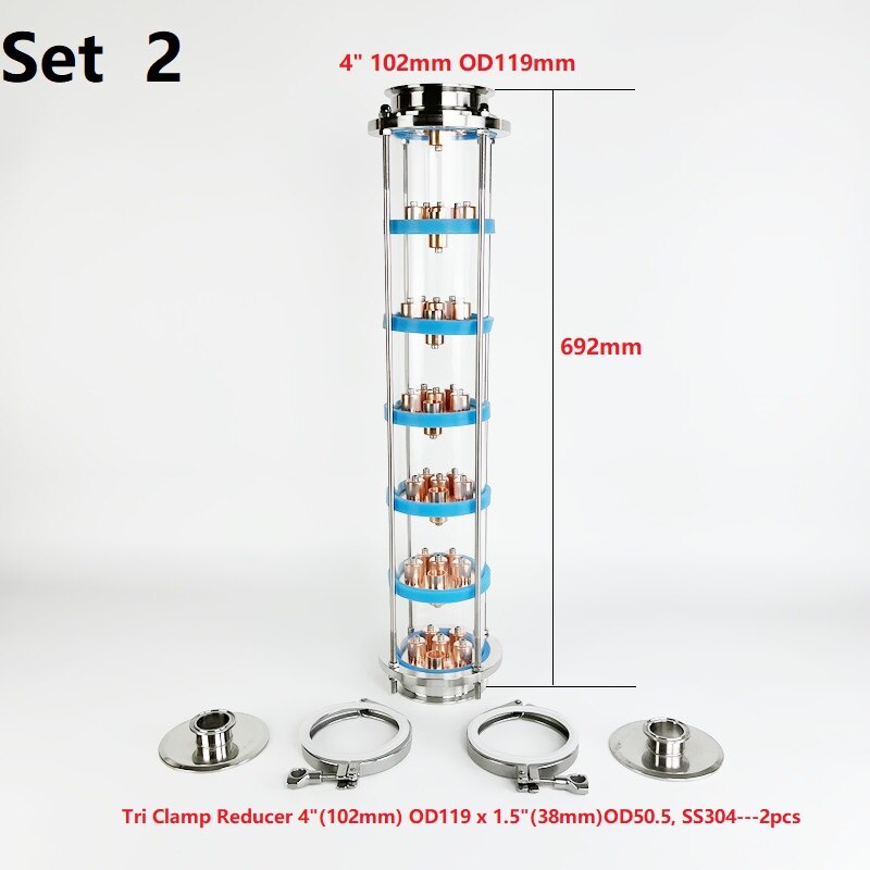 NEW 4" Distillation Lens Column With 7pcs Copper Bubble Plate Sets For Homebrew,7 -layer Distillation Column SS304