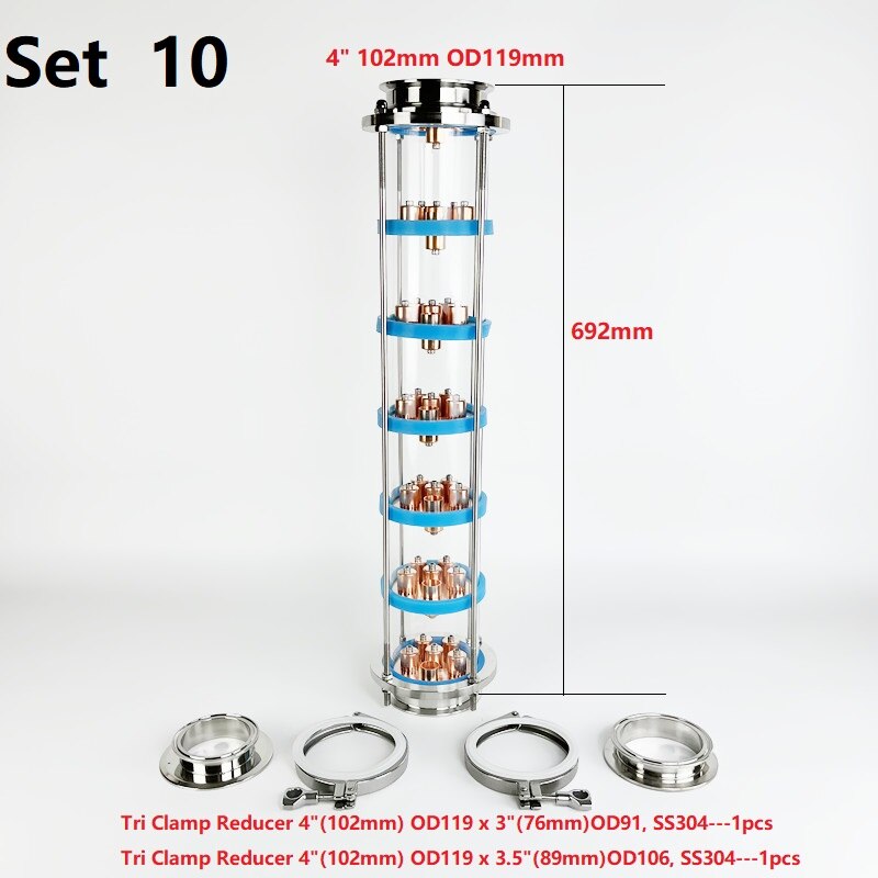 NEW 4" Distillation Lens Column With 7pcs Copper Bubble Plate Sets For Homebrew,7 -layer Distillation Column SS304