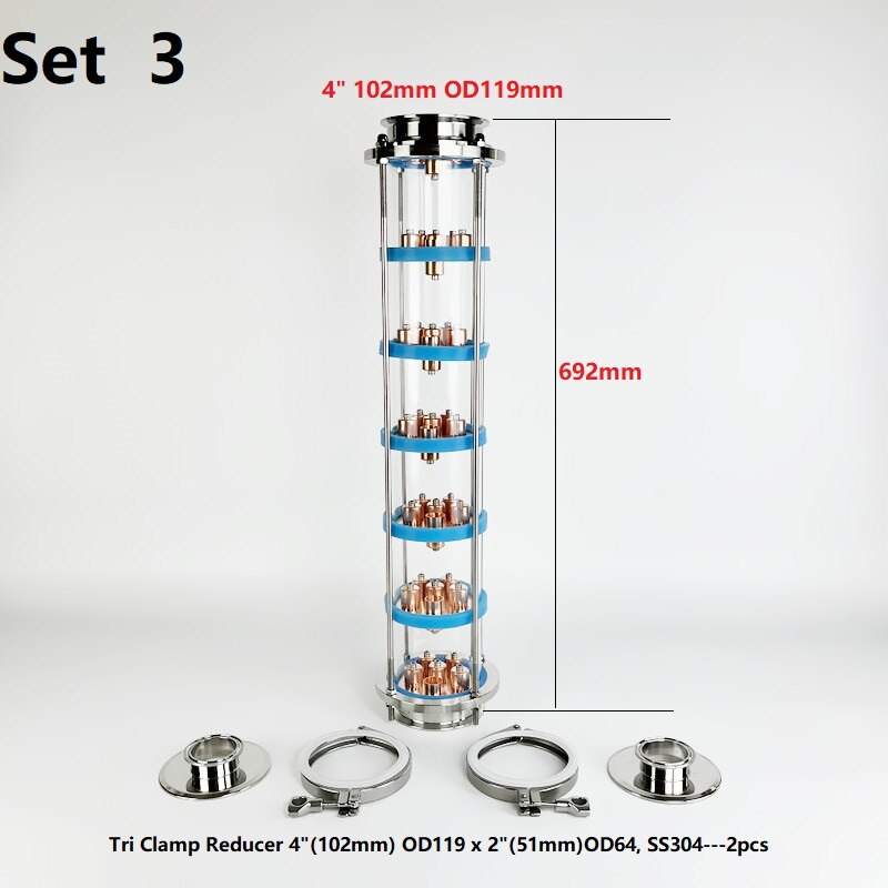 NEW 4" Distillation Lens Column With 7pcs Copper Bubble Plate Sets For Homebrew,7 -layer Distillation Column SS304