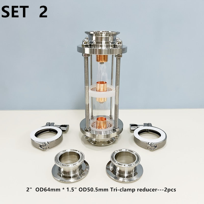 3 Floors 2" Distillation Lens Column With Copper Bubble Platte Sets,Tri-Clamp Sight Glass Union For Homebrew,Stainless Steel 304