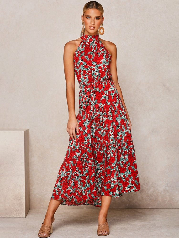 Aachoae Boho Style Dress features a fashion-forward sleeveless dress adorned with a stylish polka dot A-line pattern