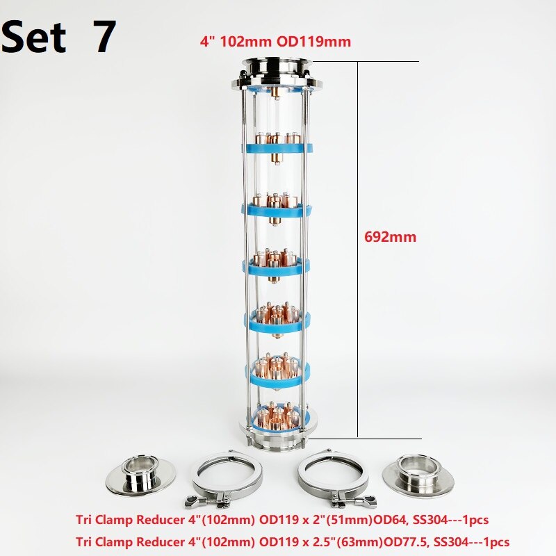 NEW 4" Distillation Lens Column With 7pcs Copper Bubble Plate Sets For Homebrew,7 -layer Distillation Column SS304