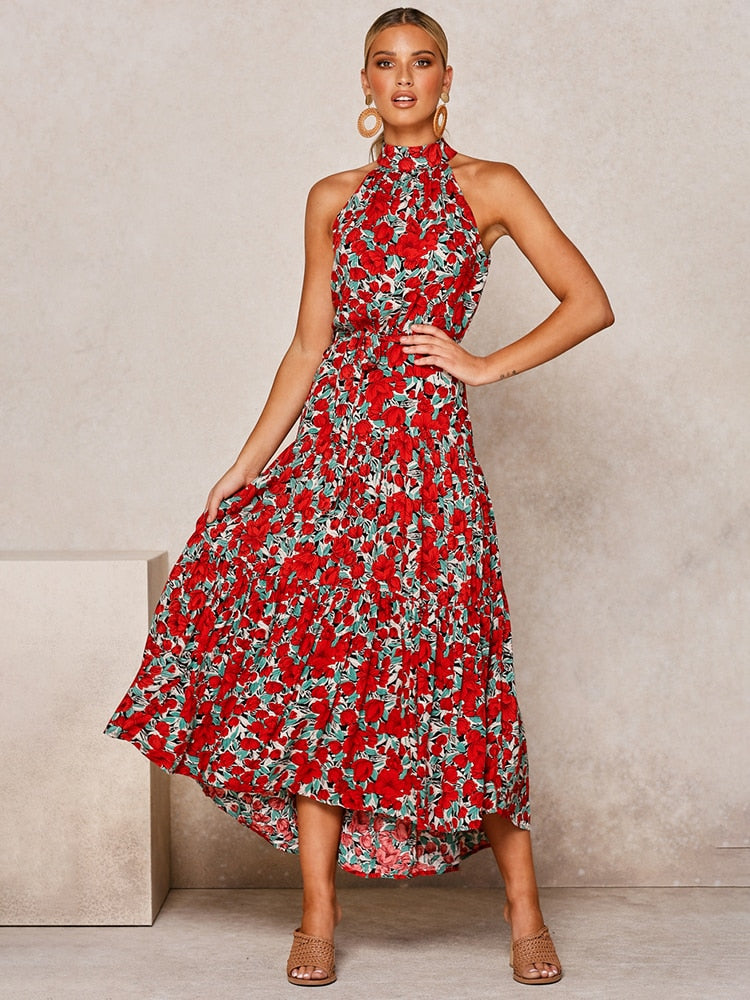 Aachoae Boho Style Dress features a fashion-forward sleeveless dress adorned with a stylish polka dot A-line pattern