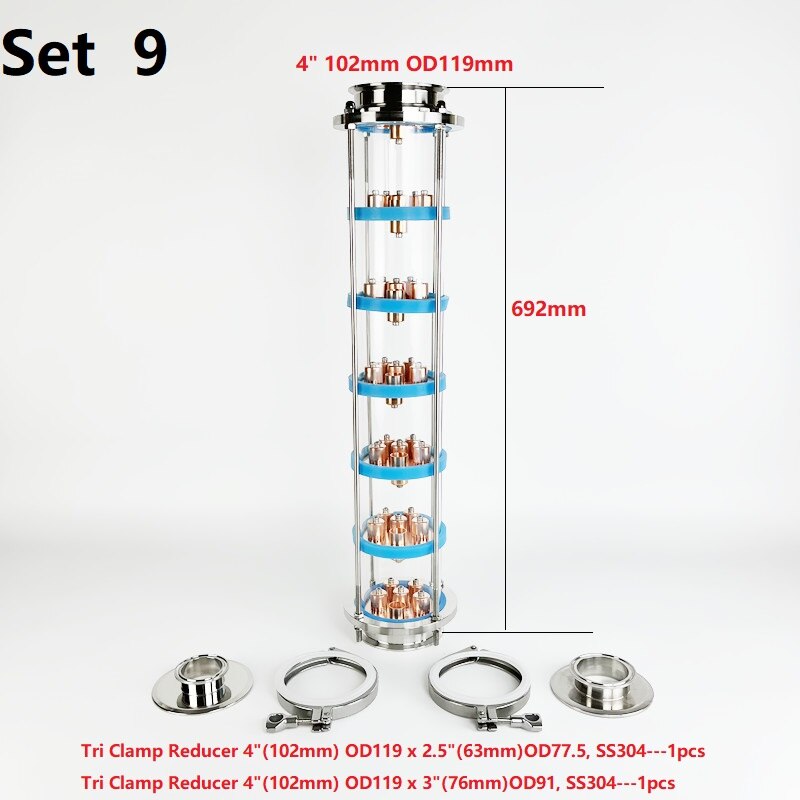 NEW 4" Distillation Lens Column With 7pcs Copper Bubble Plate Sets For Homebrew,7 -layer Distillation Column SS304