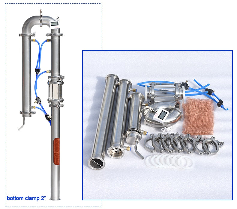 Tubular Distillation Column 2" Distilled Equipment with Copper Net Alcohol Production Home Brewed Brandy Vodka Whisky Distilling