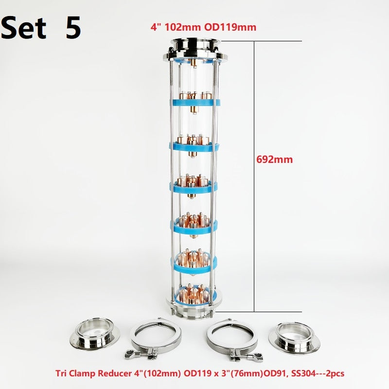 NEW 4" Distillation Lens Column With 7pcs Copper Bubble Plate Sets For Homebrew,7 -layer Distillation Column SS304