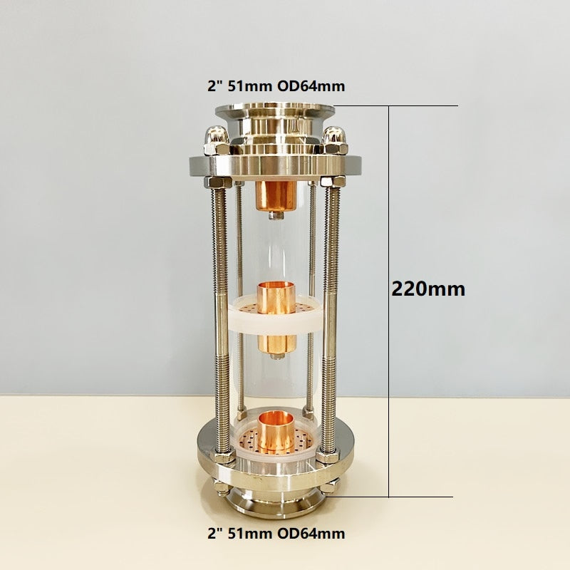 3 Floors 2" Distillation Lens Column With Copper Bubble Platte Sets,Tri-Clamp Sight Glass Union For Homebrew,Stainless Steel 304