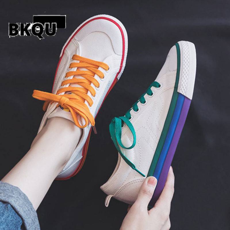 Women Vulcanized Shoes 2023 Trend Spring Canvas Sneakers Summer Rainbow Female Platform Walking Flats Casual Flat Shoe