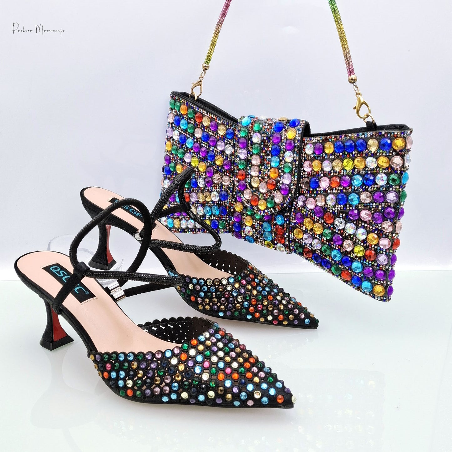 High Heel Shoe Bag Set Butterfly Jewel Design