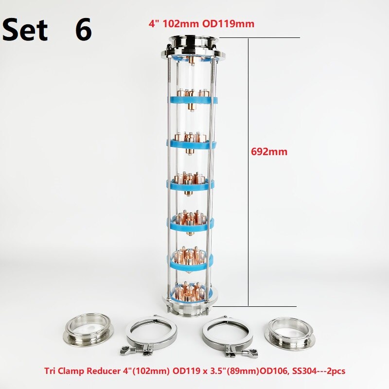 NEW 4" Distillation Lens Column With 7pcs Copper Bubble Plate Sets For Homebrew,7 -layer Distillation Column SS304