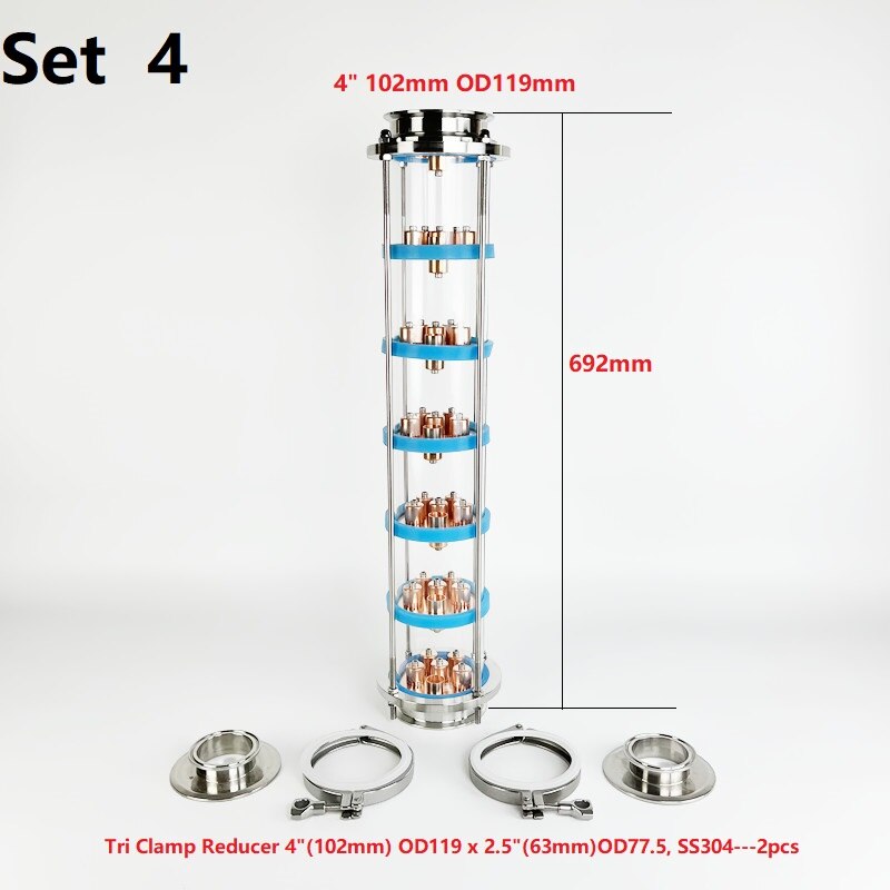 NEW 4" Distillation Lens Column With 7pcs Copper Bubble Plate Sets For Homebrew,7 -layer Distillation Column SS304