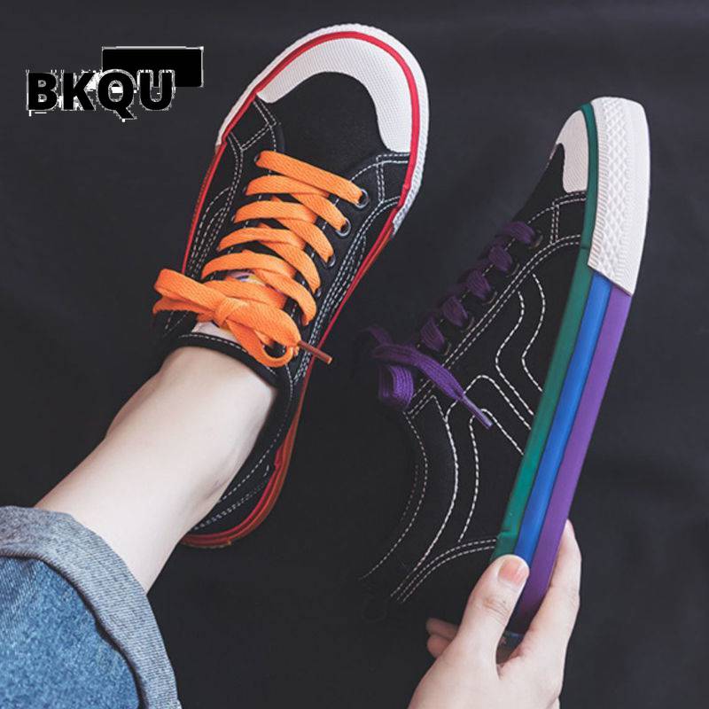 Women Vulcanized Shoes 2023 Trend Spring Canvas Sneakers Summer Rainbow Female Platform Walking Flats Casual Flat Shoe