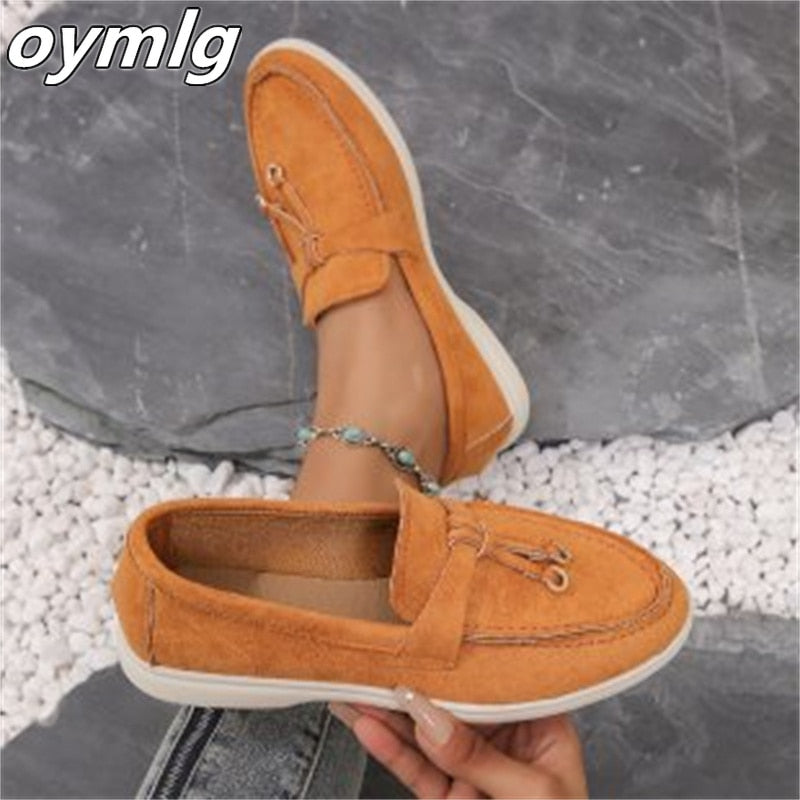 2023 Autumn New Lefu Shoes Women's Soft Leather Retro Lazy Man Step on Thick Sole Flat Bottom Comfortable Single Shoe