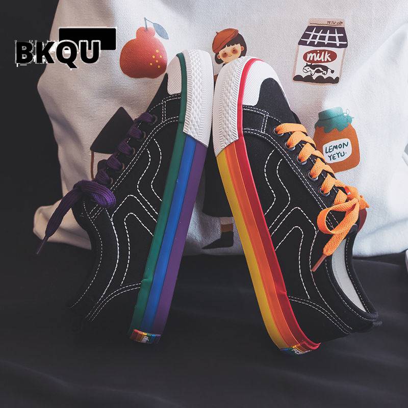 Women Vulcanized Shoes 2023 Trend Spring Canvas Sneakers Summer Rainbow Female Platform Walking Flats Casual Flat Shoe