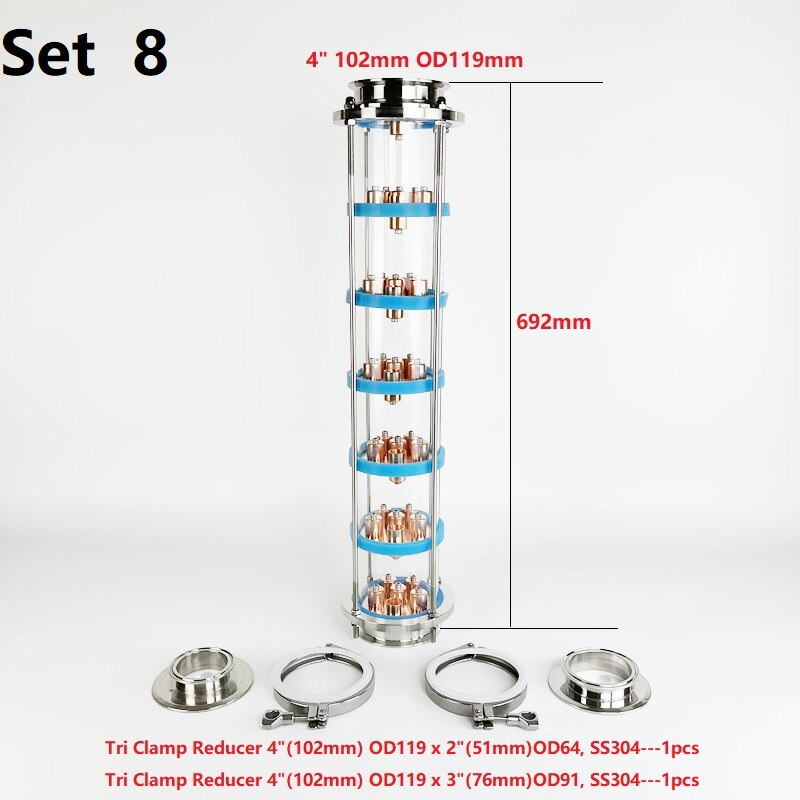 NEW 4" Distillation Lens Column With 7pcs Copper Bubble Plate Sets For Homebrew,7 -layer Distillation Column SS304