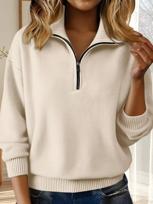 Aspen off-white half-zip dropped-shoulder sweater for women