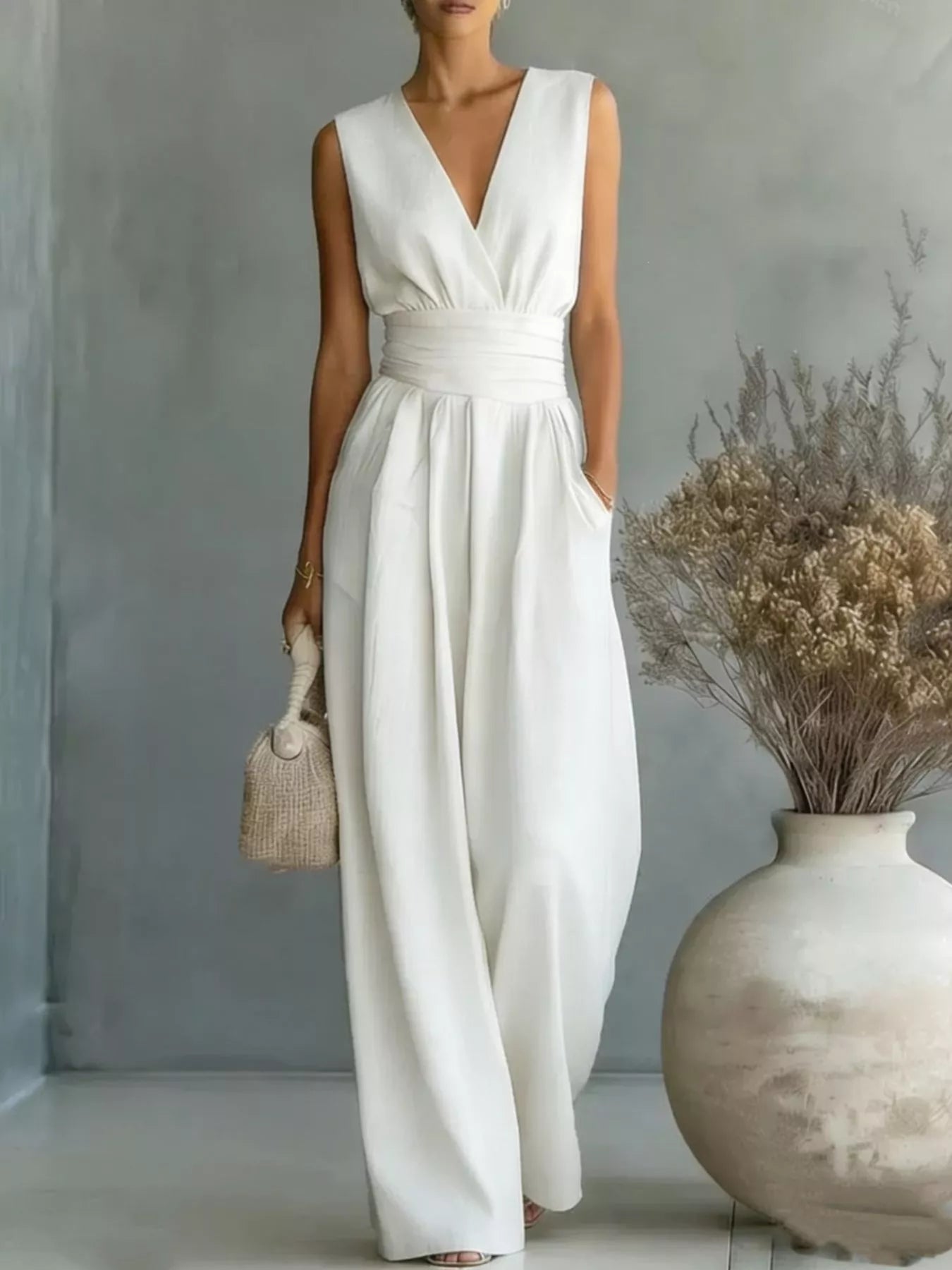 Riviera white sleeveless wide-leg jumpsuit for women