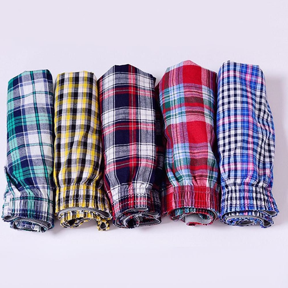 1pc Men Cotton Arrow Boxers Casual Plaid Print Elastic Wa