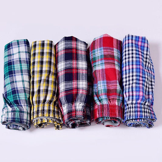 1pc Men Cotton Arrow Boxers Casual Plaid Print Elastic Wa