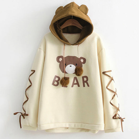 Women Kawaii Bear Cap Hoodie Sweatshirt Harajuku Tops