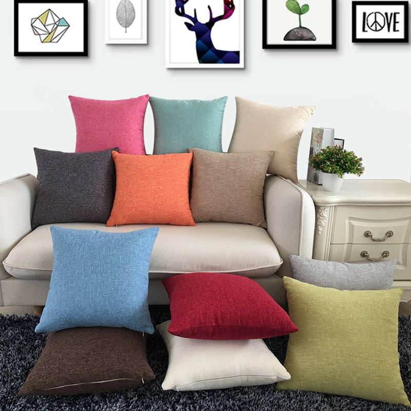 Solid Color Cotton and Linen Throw Pillow Cover