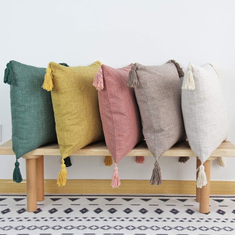 Cotton And Linen Tassel Pillow Cover