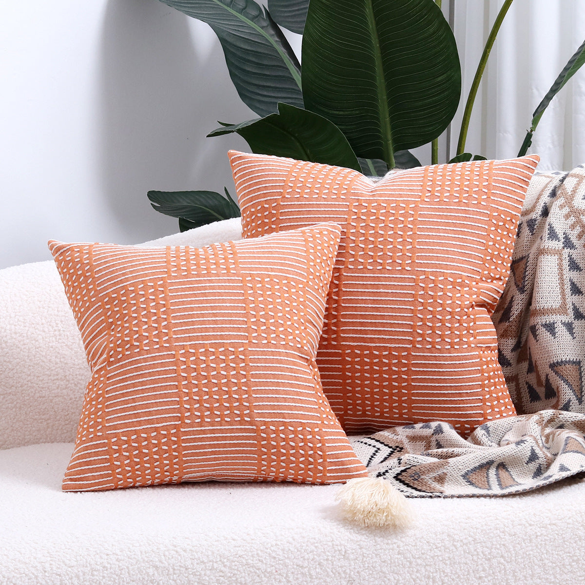 Cotton Woven Jacquard Pillow Cover - Simple Geometric Designs