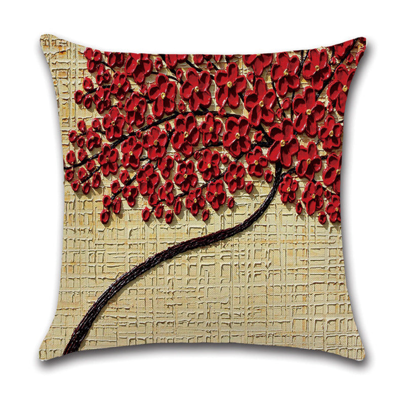 Pillow Cover Linen Autumn Deciduous Landscape Beautiful Art Reddish Yellow White