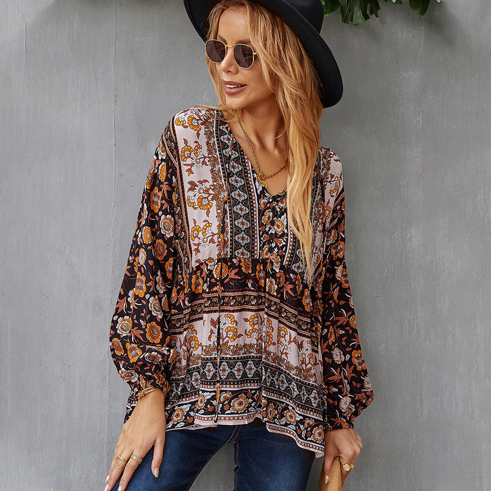 Casual Resort Top Long Sleeve Print Blouse