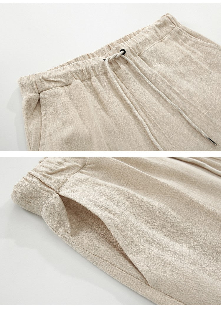 Men's Cropped Casual Pants Cotton And Linen Trousers