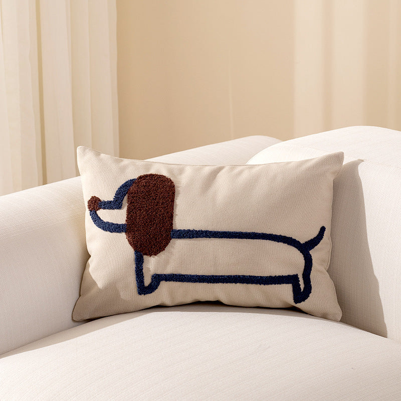 Dachshund - Modern Canvas Embroidered Pillow Cover