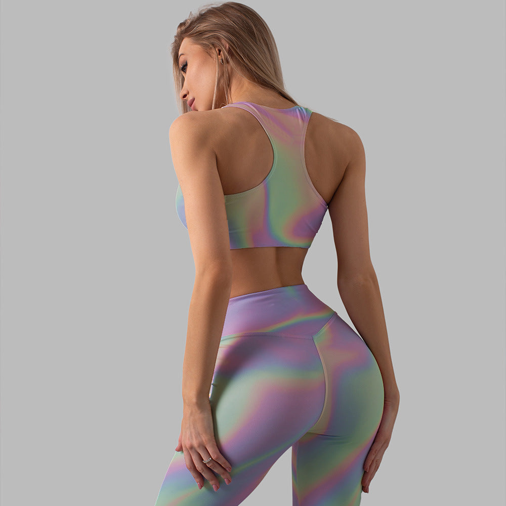 Rainbow Printed Sports Suit Yoga Hip-lift High Waist Leggings Set