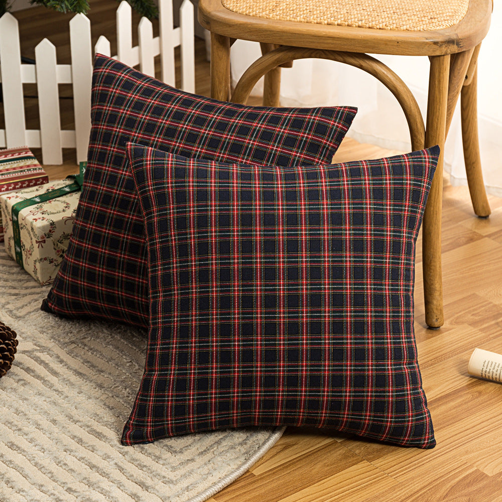 Red Plaid Cotton Throw Pillow Cover