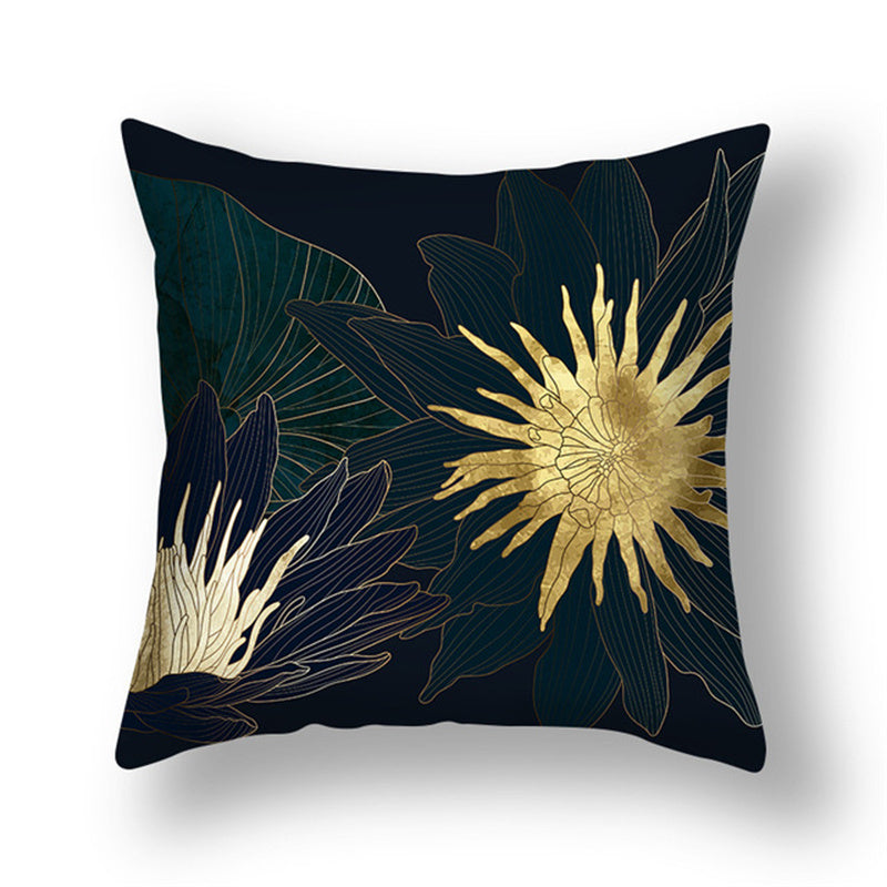 Green Gold Ginkgo Leaf Printed Pillow Cover