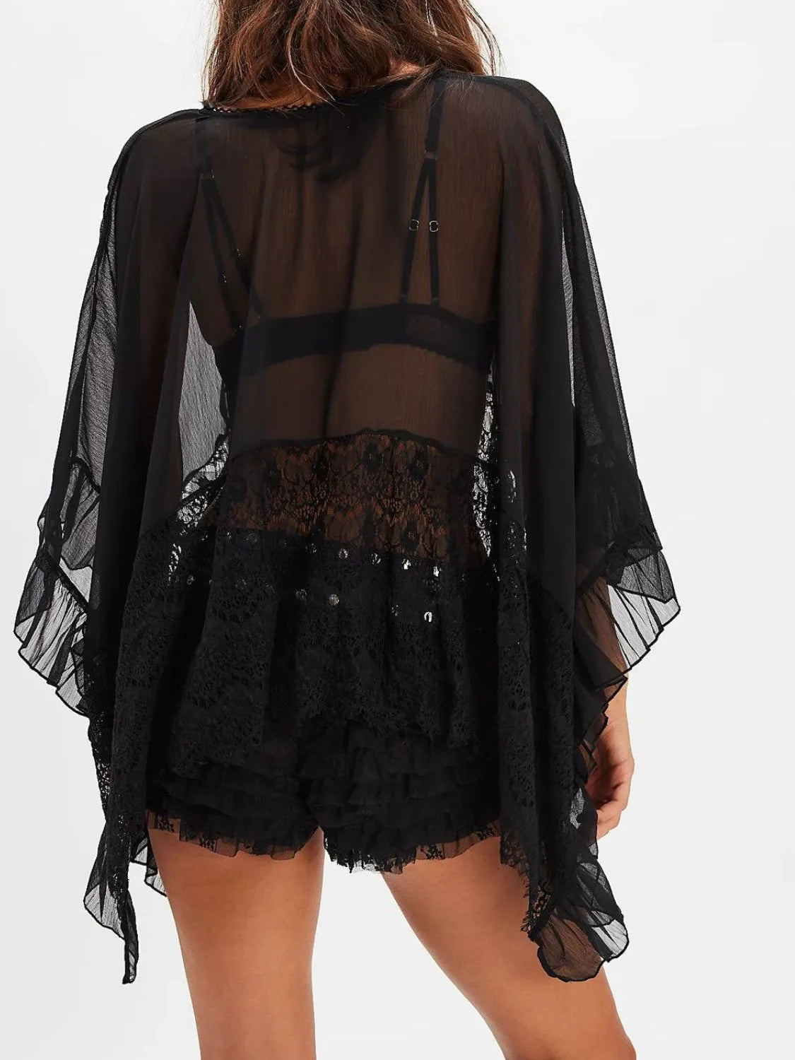 Classic black lace long sleeve swim cover-up