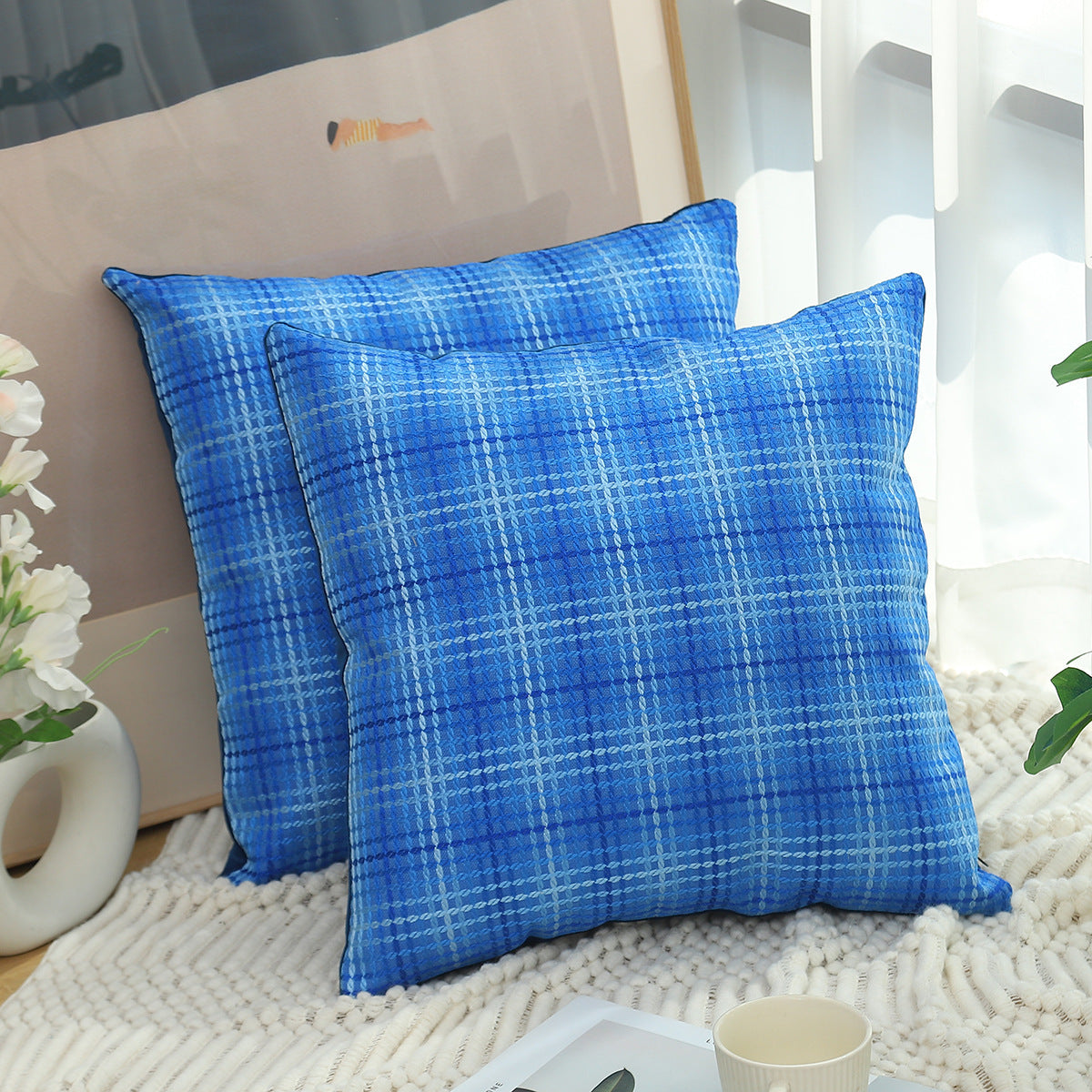 Plaid Linen Pillow Simple Cushion Cover Plain Light Luxury Sofa Cushion