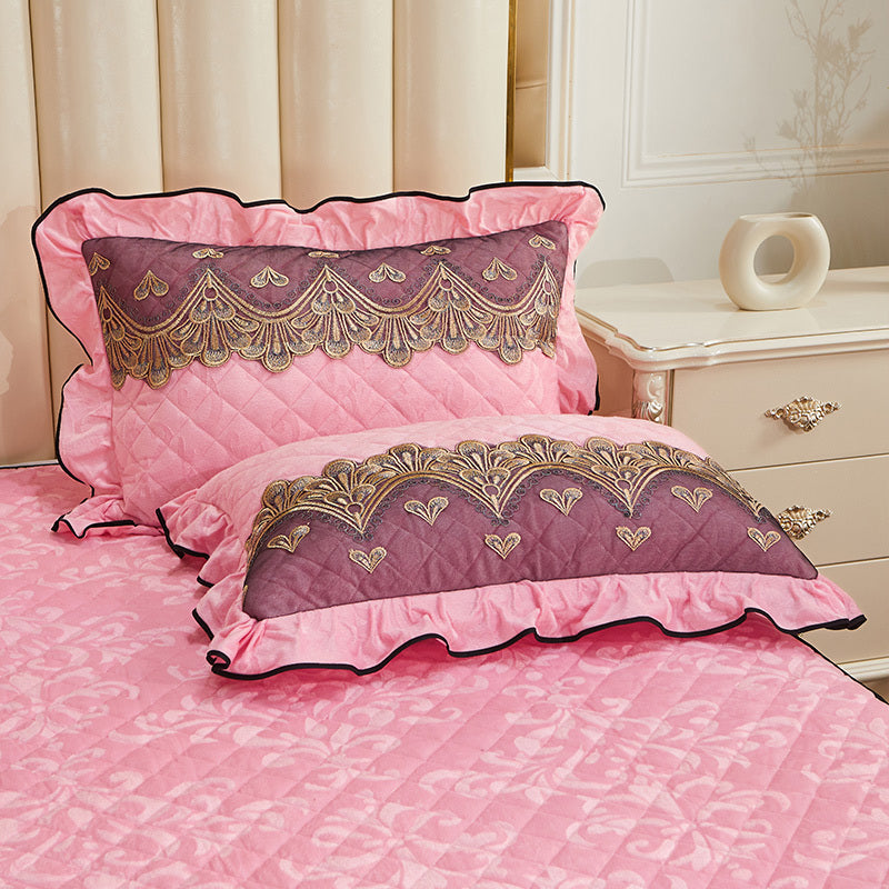 Single Pillowcase With Zipper Quilted Thick Lace Leather Plus Velvet Warm Pillow Core Cover