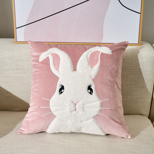 Rabbit Embroidered Velvet Plush Sofa Pillow Cover