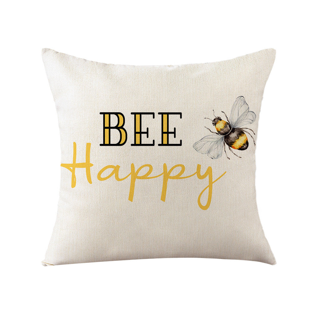 Sunflower Bee Pillow Cover Linen